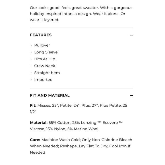 Talbots Holiday Holly Intarsia Crew Sweater Embroidered Gray Cotton Wool Large - Picture 8 of 8